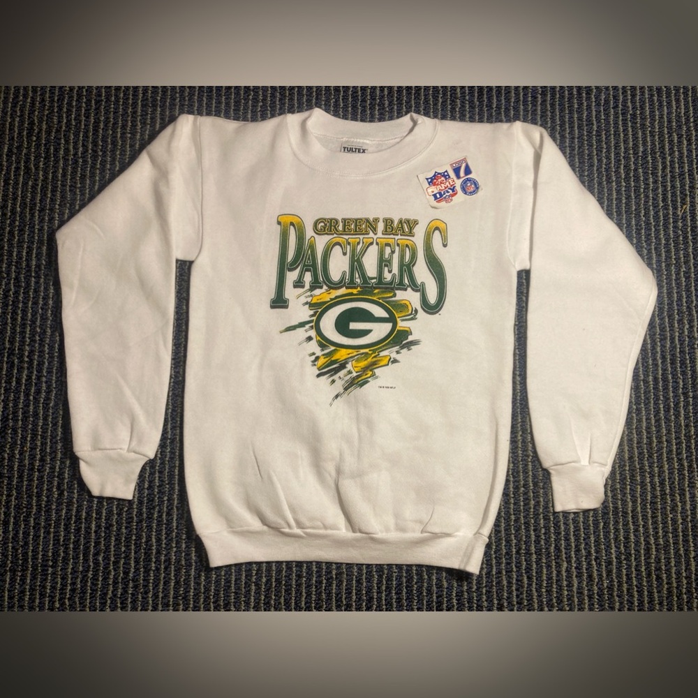 NWT LOGO 7 Green Bay Packers White Crewneck Sweatshirt Youth L XL Women’s Sm Md